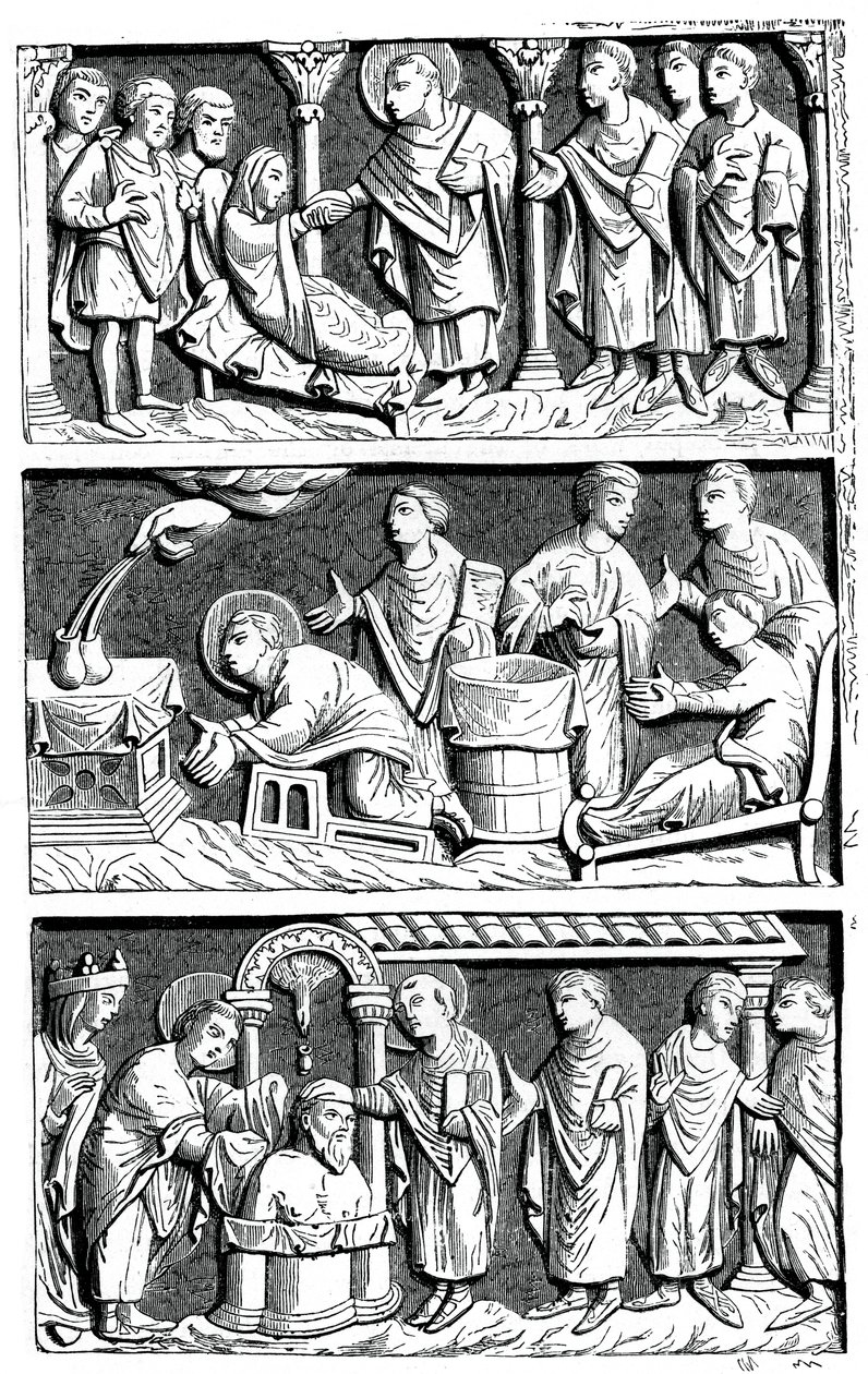 En triptykon af det helbredende arbejde af St. Remy, biskop af Reims, 11. århundrede 1870 af Unbekannt