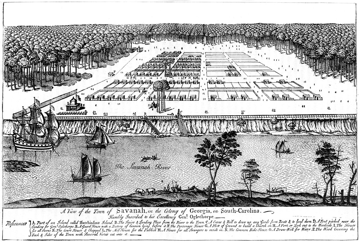 En udsigt over byen Savannah, i kolonien Georgia, South Carolina, 1741, c1880 af Unbekannt