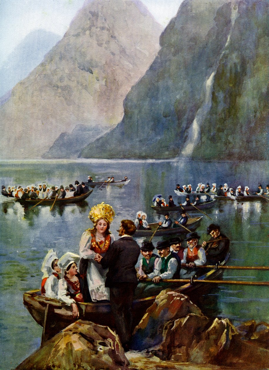 Et bryllupsoptog på både, Norge af Unbekannt