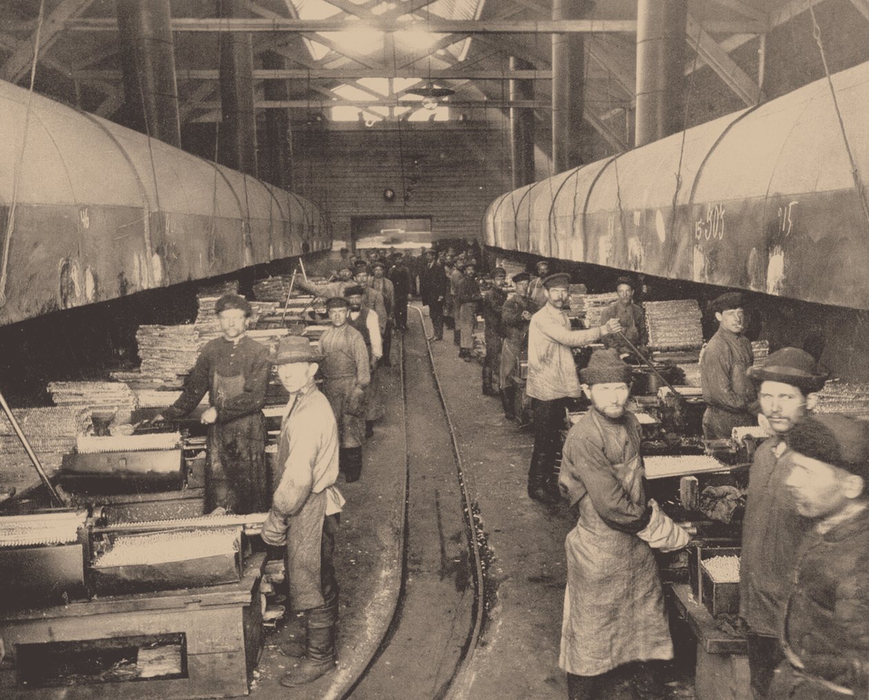Et værksted fra Putilov-fabrikken, ca. 1914 af Unbekannt