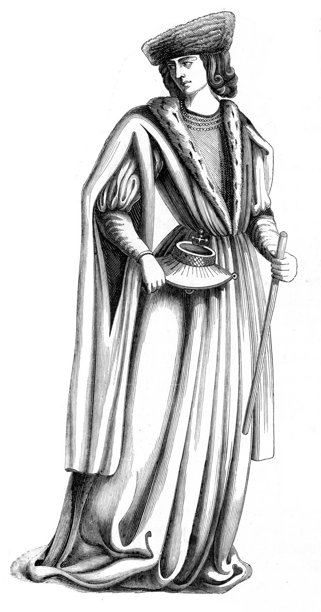 En ung adelsmand ved kong Charles VIII af Frankrigs hof, c1400-tallet 1849 af Unbekannt