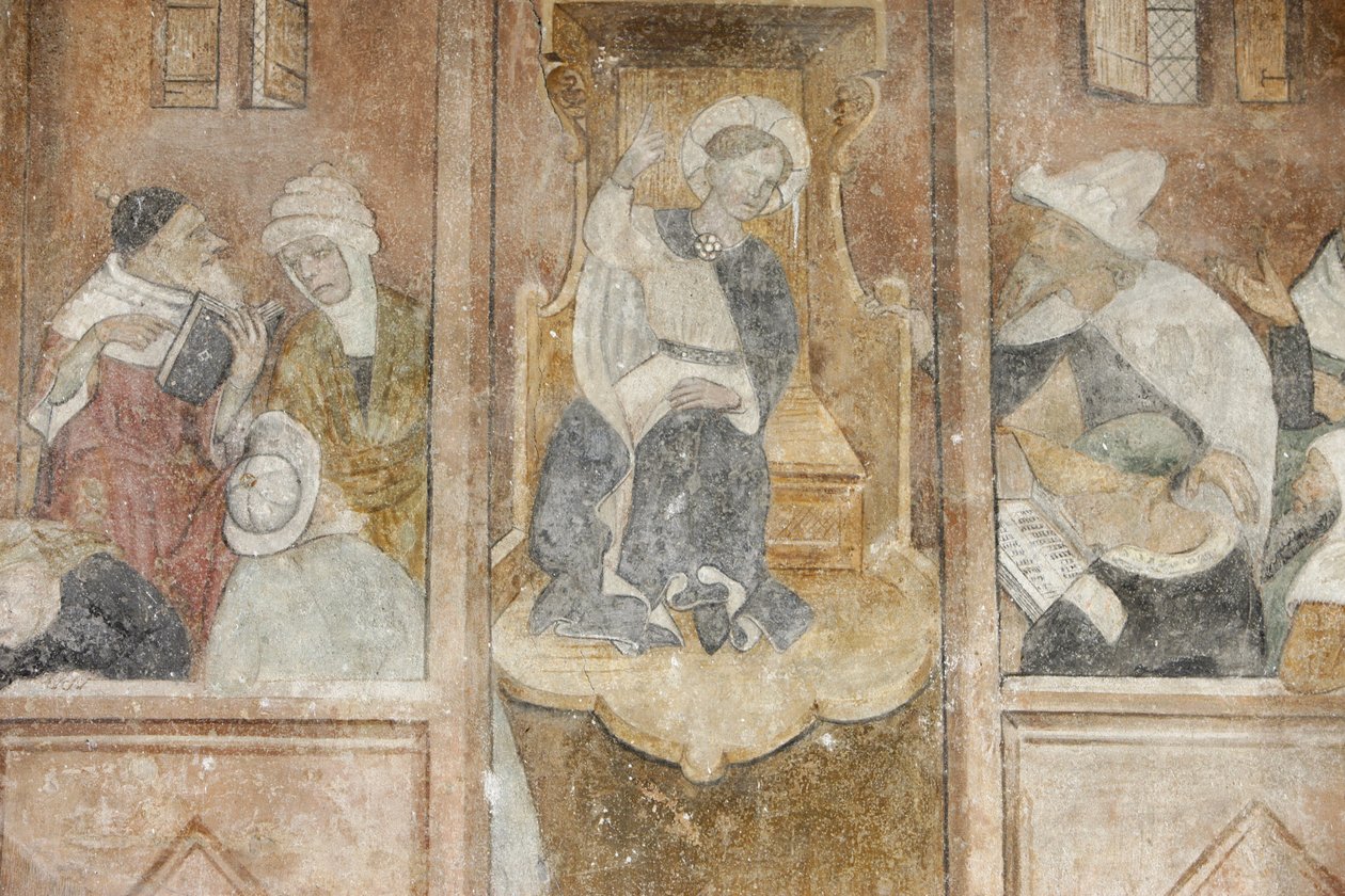 Abondance klosterkirke fresco: Jesus med rabbinerne, Abondance, Frankrig af Unbekannt