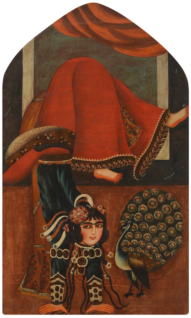 Akrobat og en påfugl, ca 1825. af Unbekannt