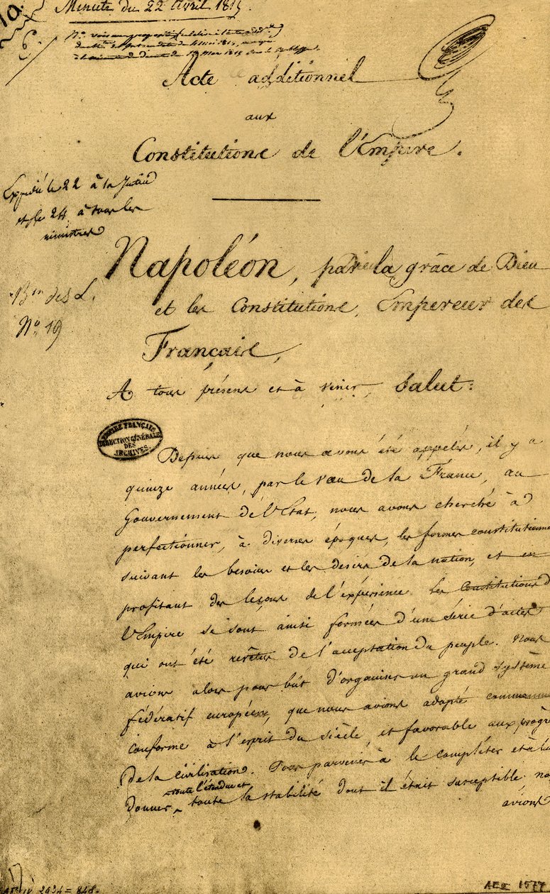 Supplerende akt til imperiets forfatninger, 22. april 1815, 1921. af Unbekannt