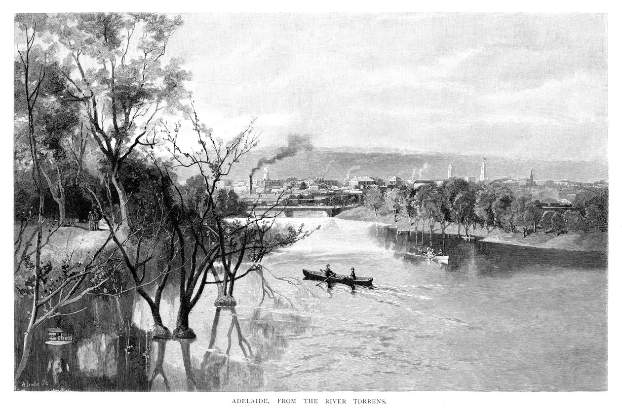 Adelaide, fra floden Torrens, 1886 af Unbekannt