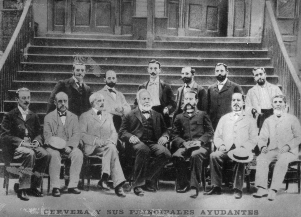 Admiral Cervera og hans vigtigste officerer inklusive kaptajn Eulate, c1910 af Unbekannt