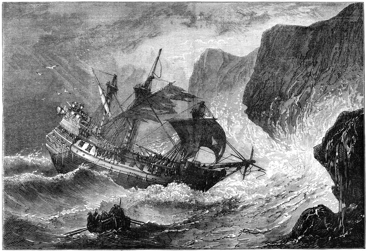 Admiral Somers kører sit skib i land, Bermuda, 1609 c1880 af Unbekannt