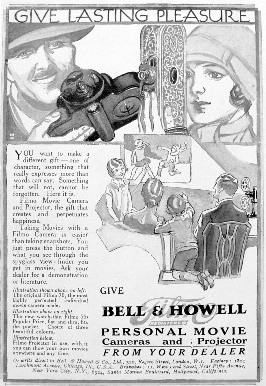 Annonce for Bell & Howell personlige filmkameraer og projektorer, 1920