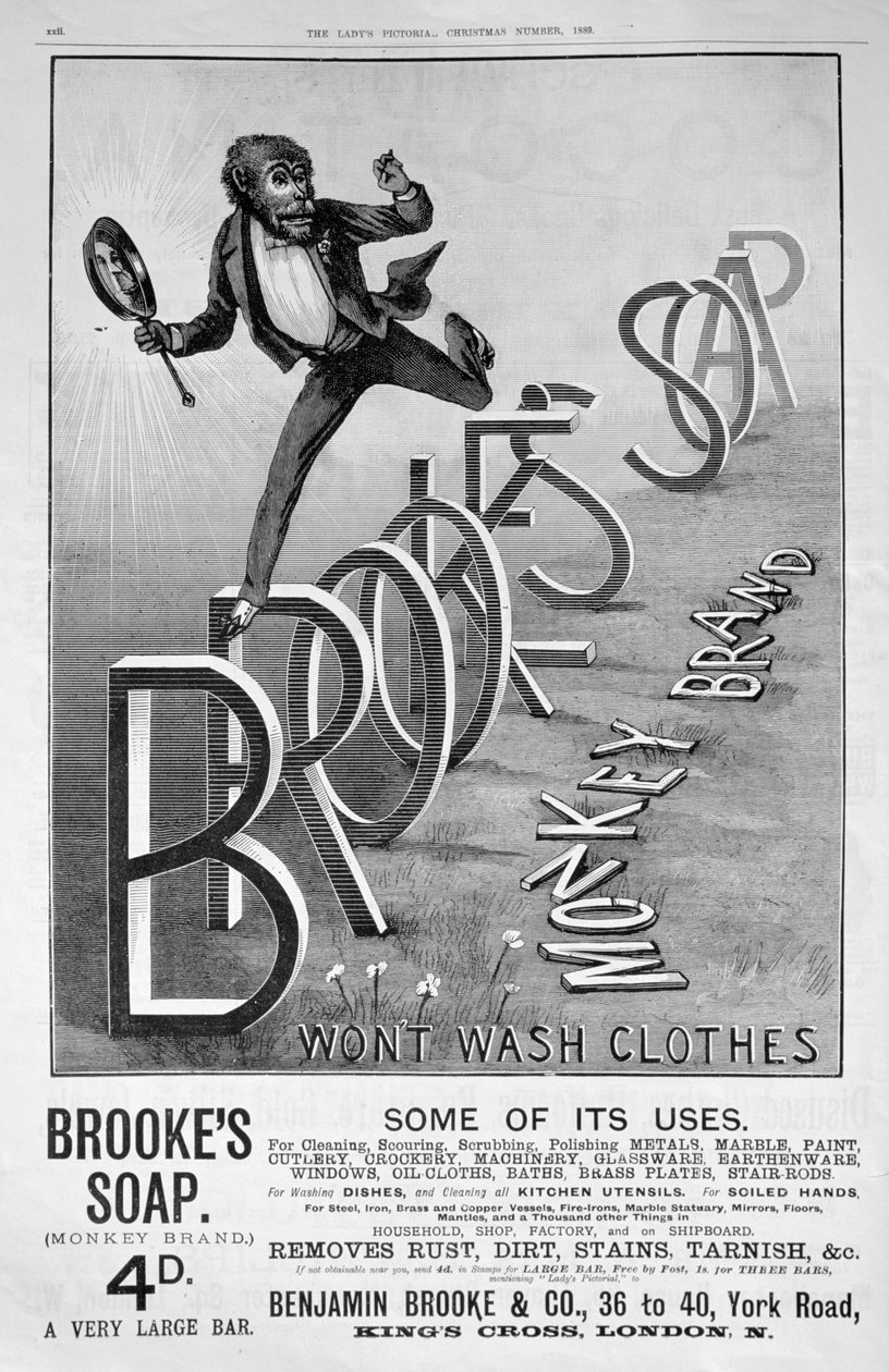 Annonce for Brookes Monkey Brand sæbe, 1889 af Unbekannt