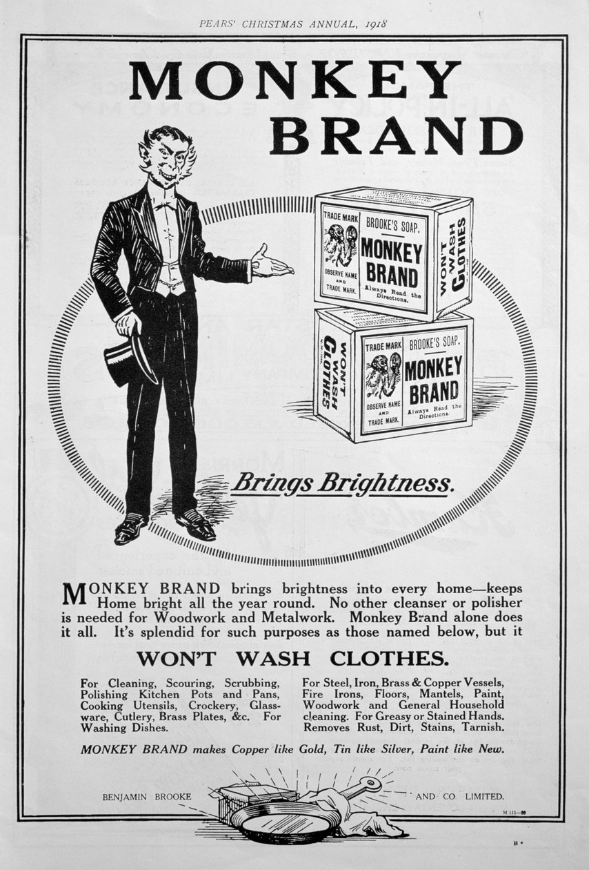 Annonce for Brookes Monkey Brand sæbe, 1918 af Unbekannt