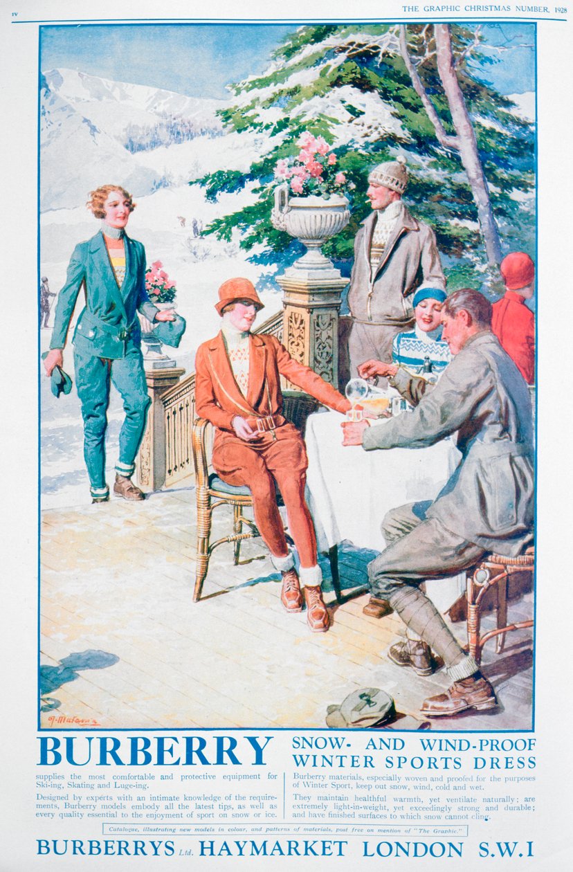 Annonce for Burberry sne- og vindtæt vintersportskjole, 1928 af Unbekannt