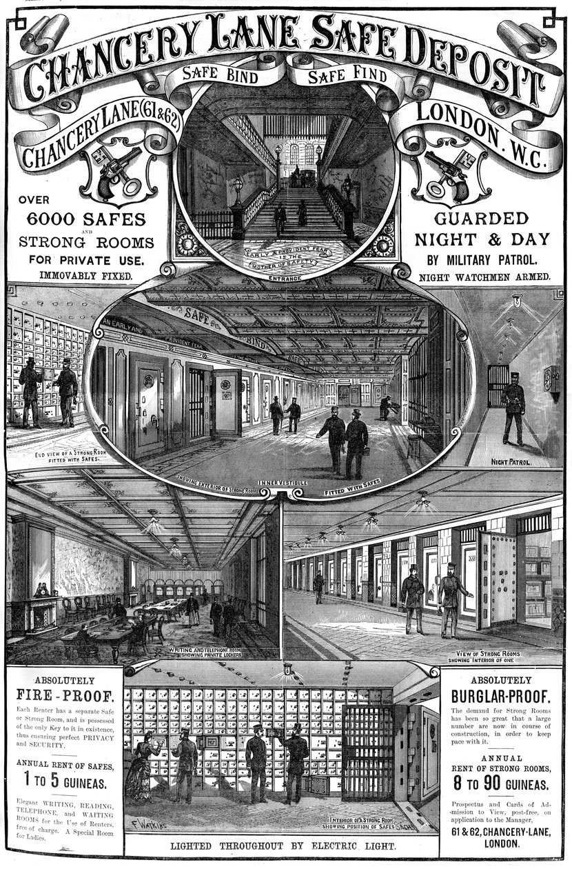 Annonce for Chancery Lane Safe Deposit, London, 1887 af Unbekannt