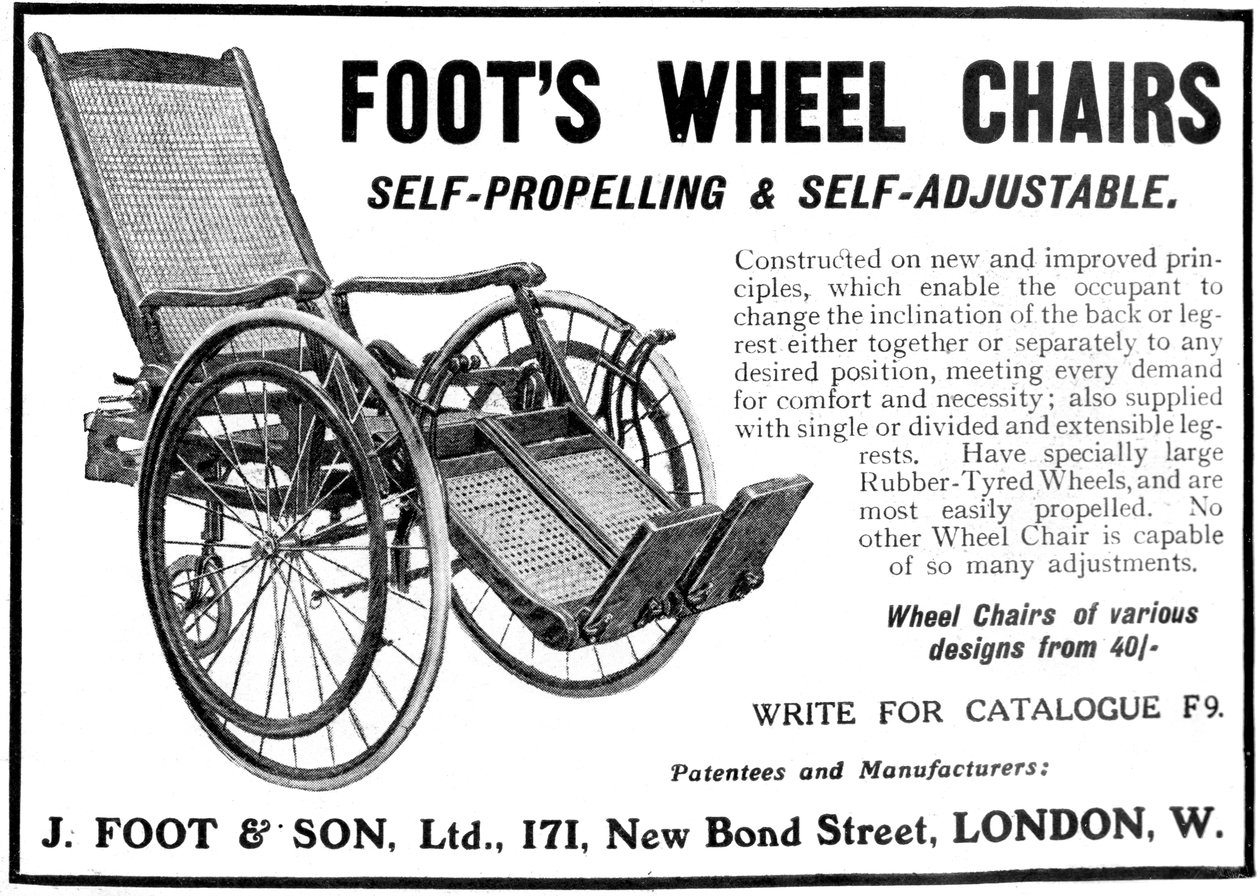 Annonce for Foots kørestole, 1910 af Unbekannt