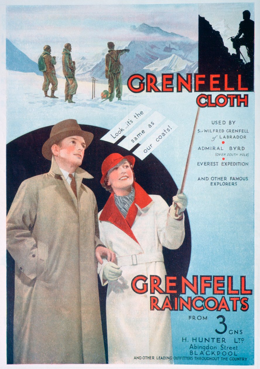 Annonce for Grenfell klud og regnfrakker, 1937 af Unbekannt
