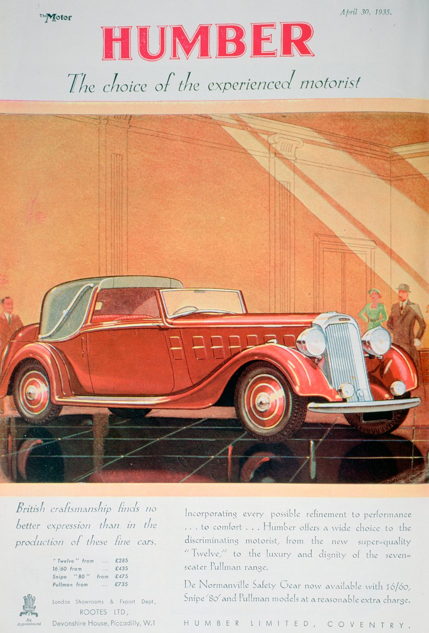 Annonce for Humber-biler, 1935 af Unbekannt