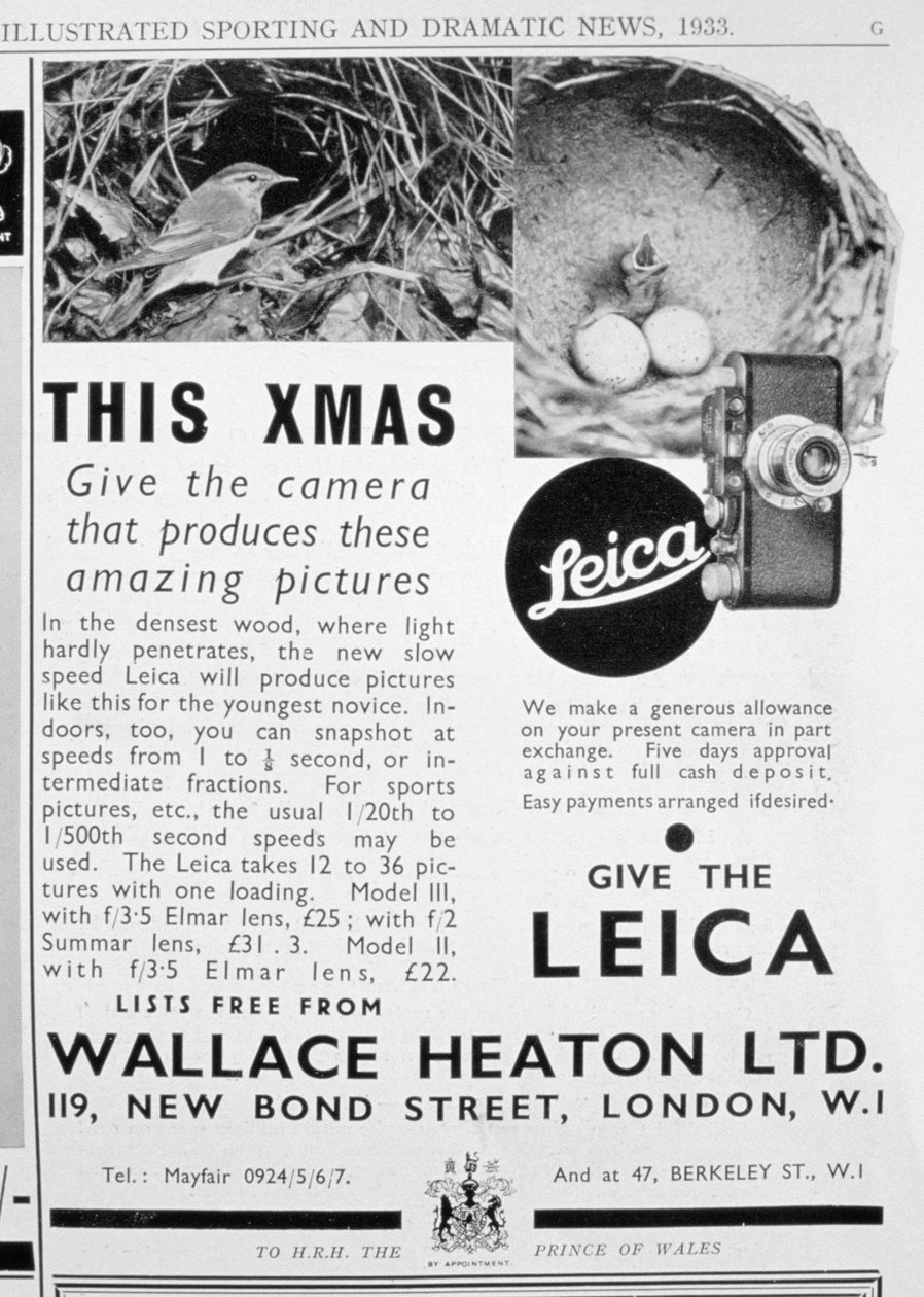 Annonce for Leica-kameraer solgt af Wallace Heaton Ltd, New Bond Street, London, 1933 af Unbekannt