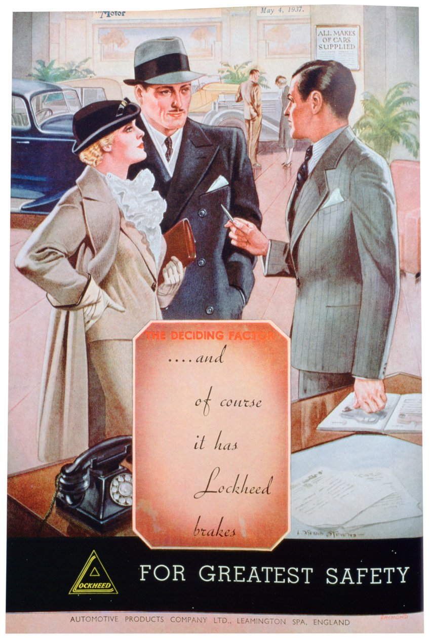 Annonce for Lockheed-bilbremser fra Automotive Products fra Leamington Spa, 1937 af Unbekannt