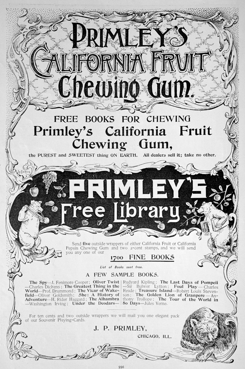 Annonce for Primleys California Fruit tyggegummi, 1894 af Unbekannt