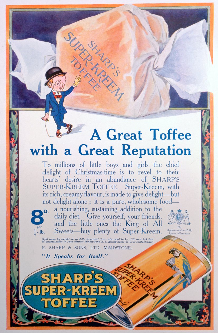 Annonce for Sharps Super-Kreem Toffee, 1922 af Unbekannt