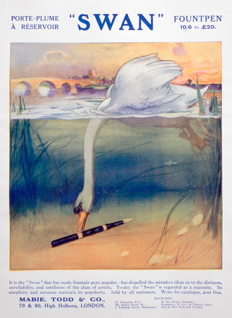 Annonce for Swan fyldepenne, c1906 af Unbekannt