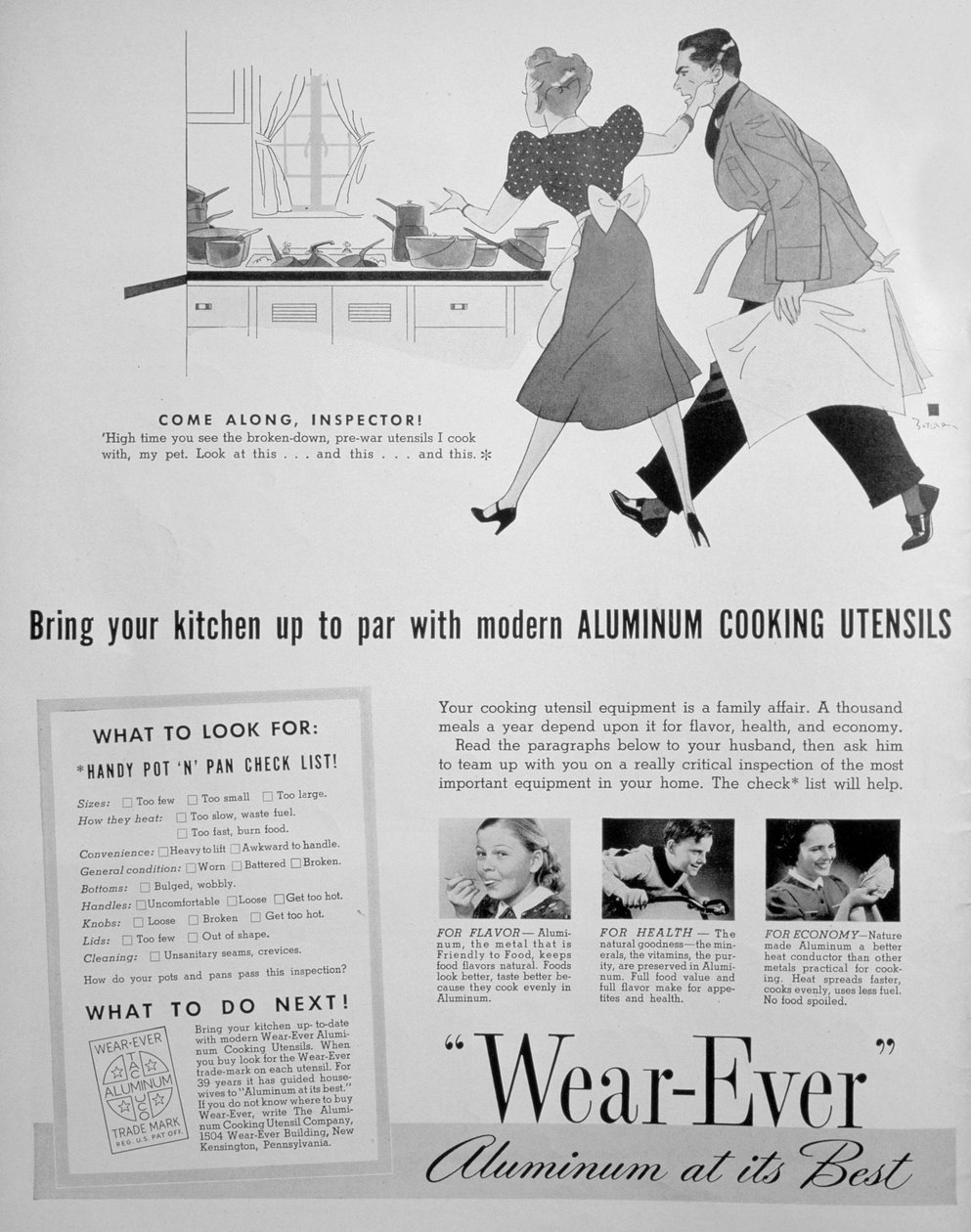 Annonce for Wear-Ever køkkenredskaber i aluminium, 1939 af Unbekannt