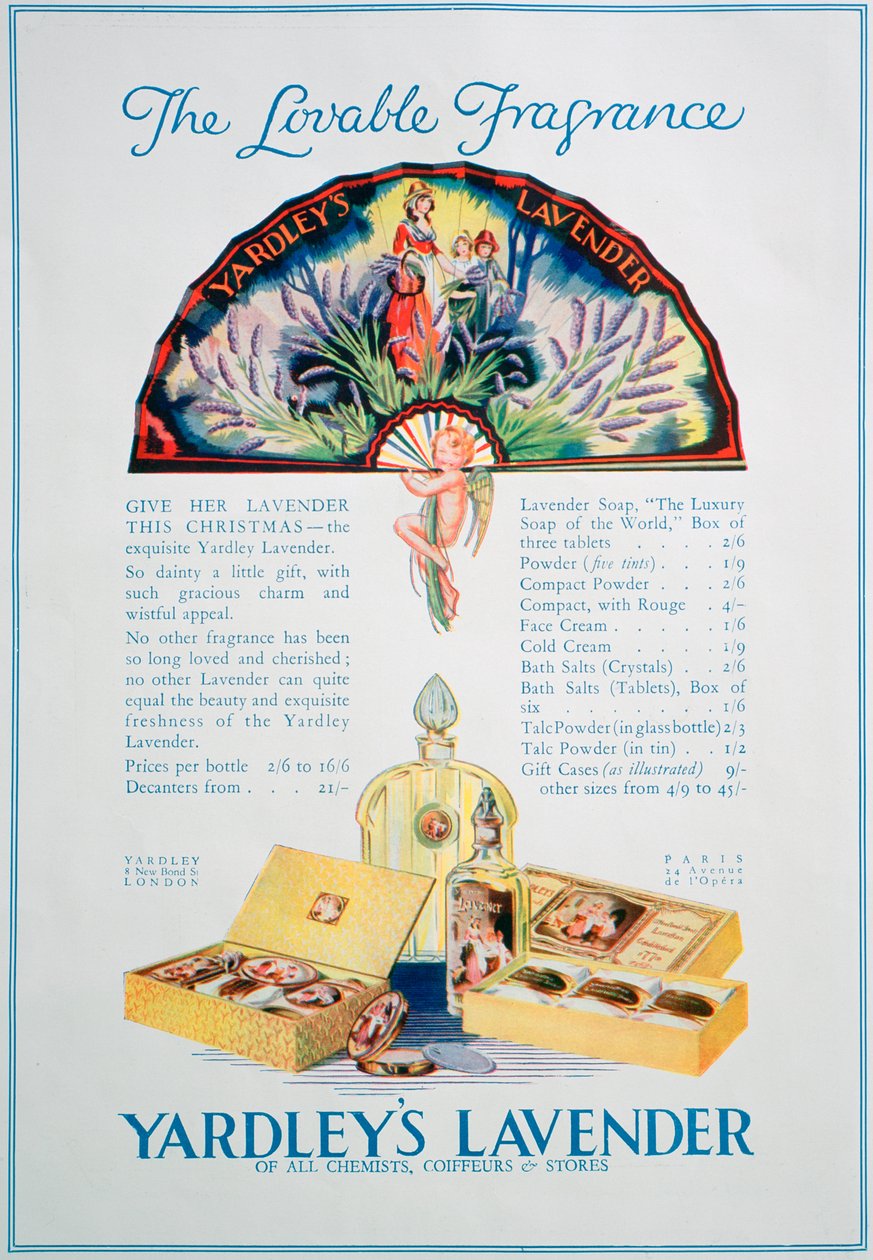 Annonce for Yardleys Lavender parfume og kosmetik, 1928 af Unbekannt