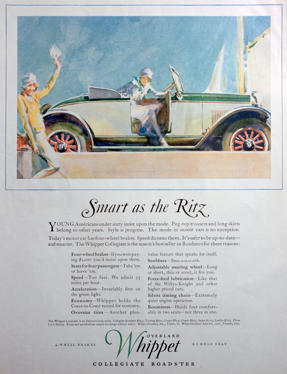 Annonce for Overland Whippet Collegiate Roadster-bilen, 1927 af Unbekannt