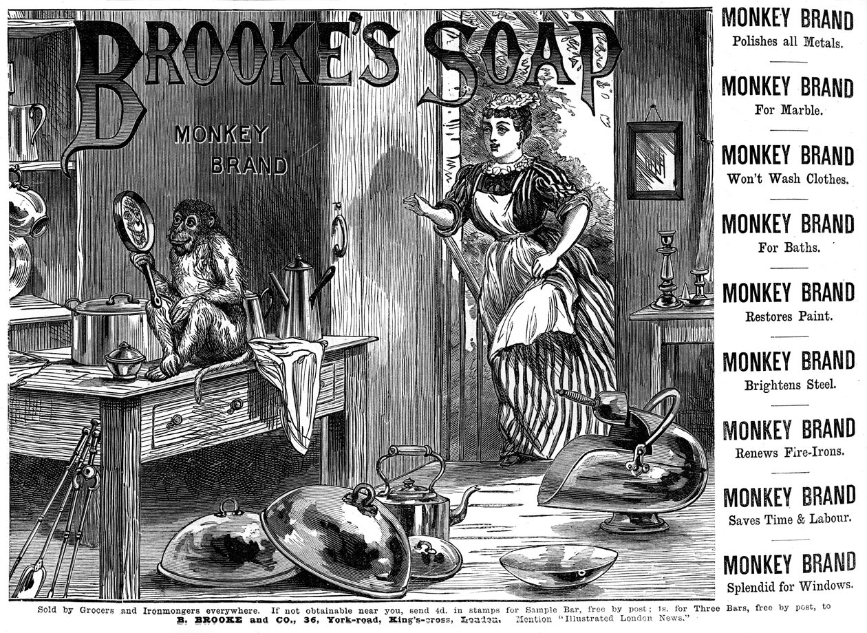 Annonce for Brookes Monkey Brand Soap, 1887 af Unbekannt