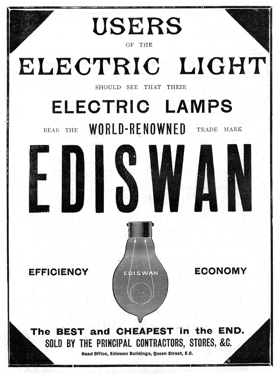 Annonce for Ediswan glødepærer, 1898 af Unbekannt