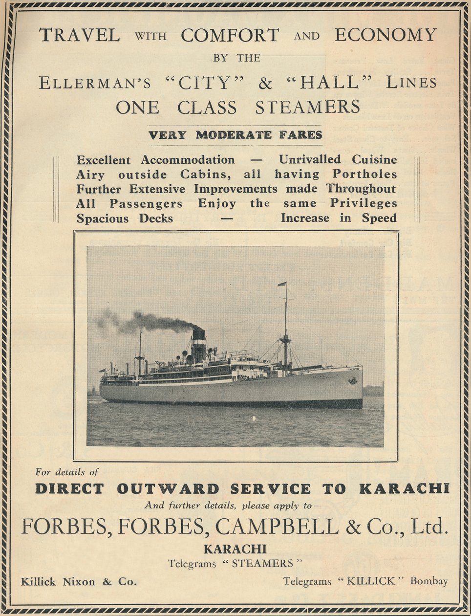 Annonce for Ellermans dampskibe, 1936. af Unbekannt