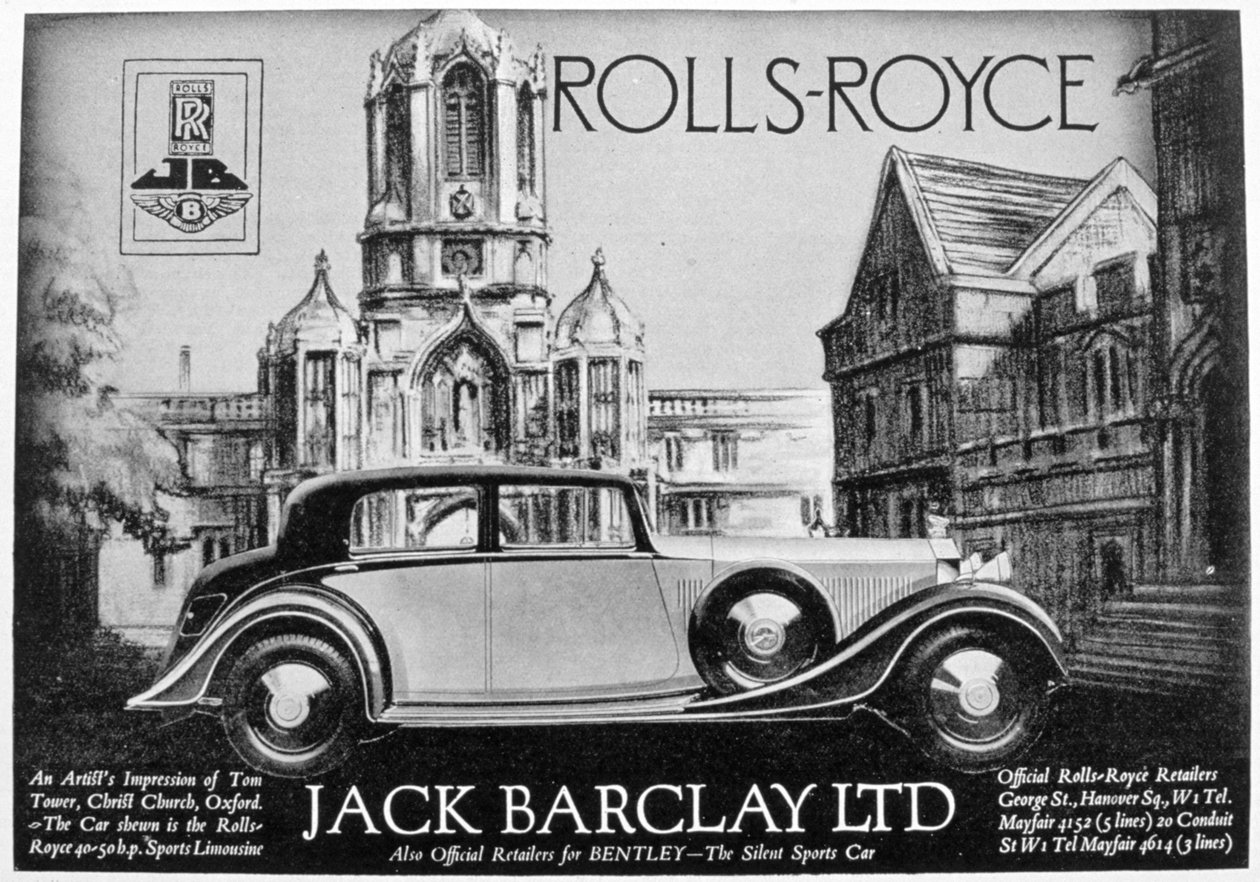 Annonce for Jack Barclay Ltd, Rolls-Royce og Bentley forhandlere, 1935 af Unbekannt