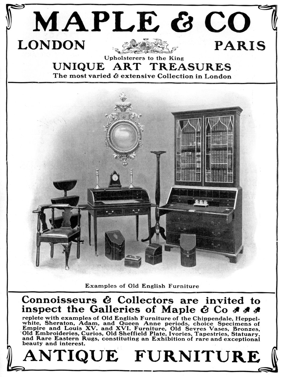 Annonce for Maple & Co of London, sælgere af antikke møbler, 1901 af Unbekannt