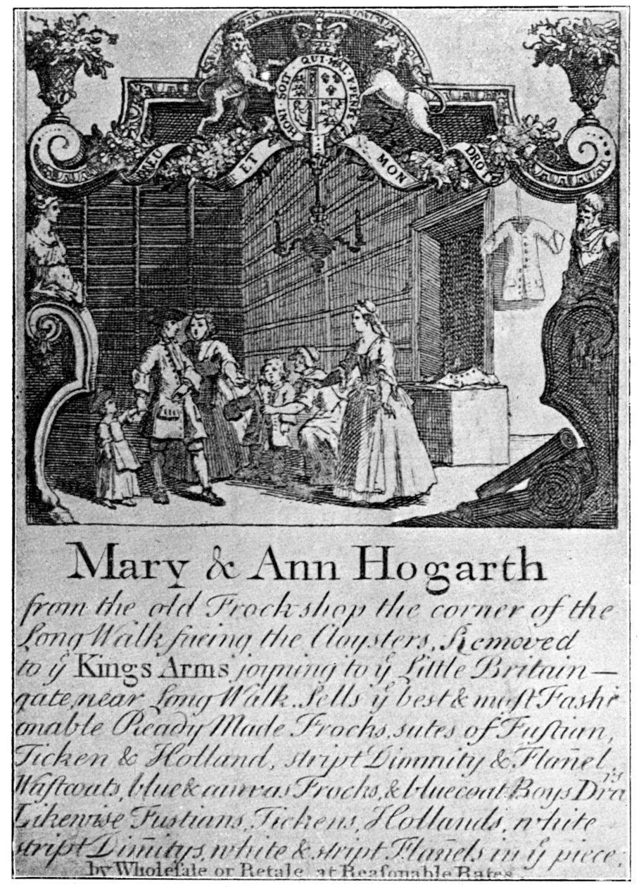 Annonce for Mary og Ann Hogarths draper-butik, begyndelsen af midten af det 18. århundrede, 1901 af Unbekannt