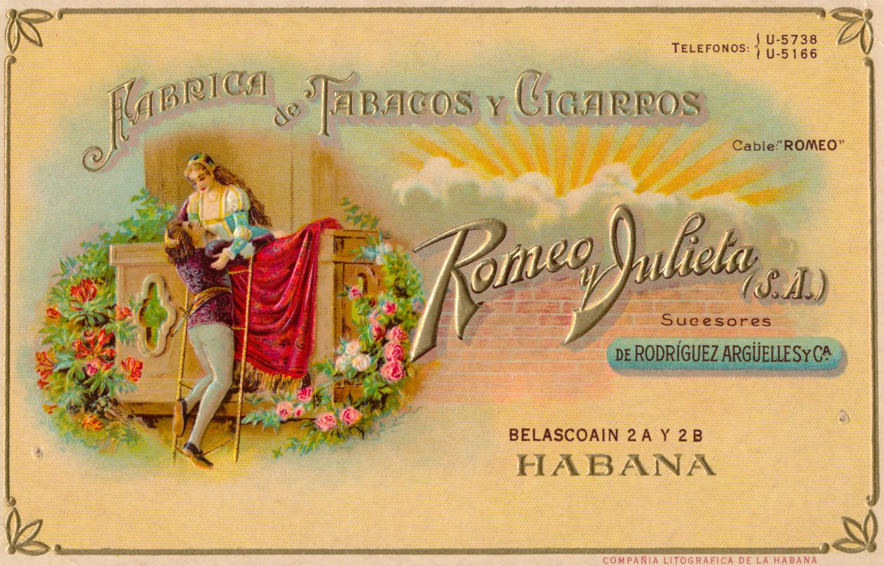 Annonce for Romeo y Julieta cigarer, ca. 1900-tallet af Unbekannt