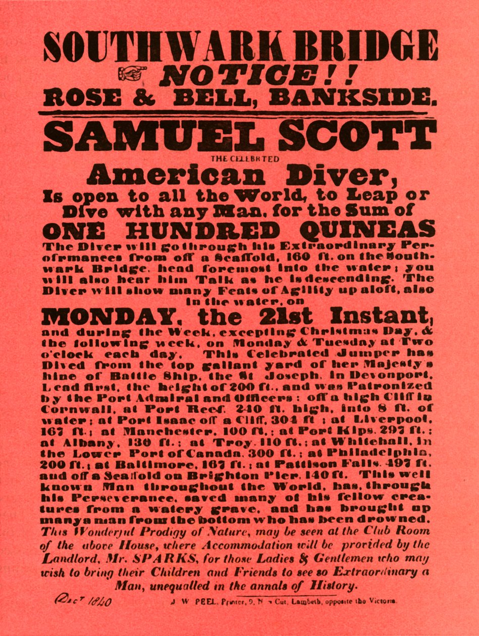 Annonce for stuntshows af Samuel Scott, 1840, 1948. af Unbekannt