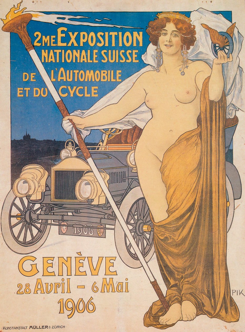 Annonce for den anden schweiziske nationale bil- og cykeludstilling, Genève, 1906 af Unbekannt