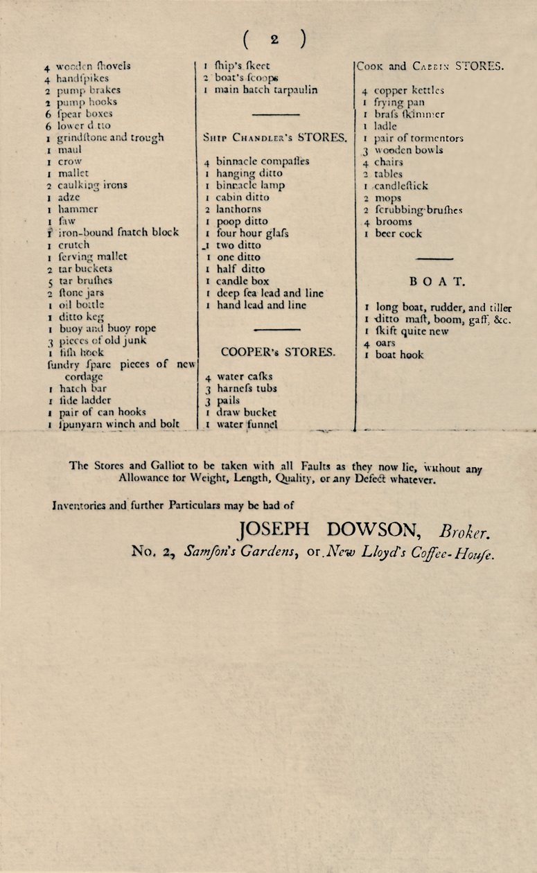 Annonce for salg af Candle i Lloyds, 1796, 1928 af Unbekannt