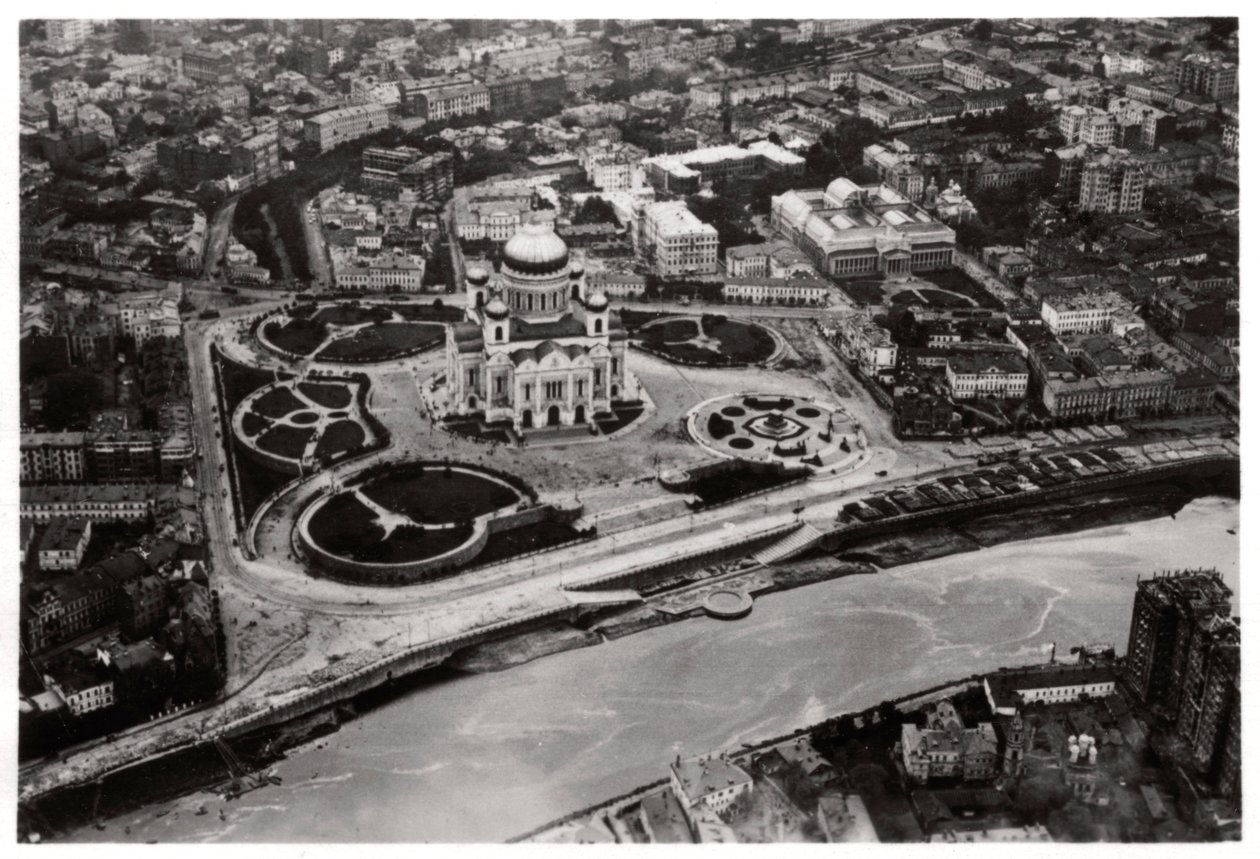 Luftfoto af Kristus Frelserens katedral, Moskva, USSR, fra en zeppelin, 1930 1933 af Unbekannt