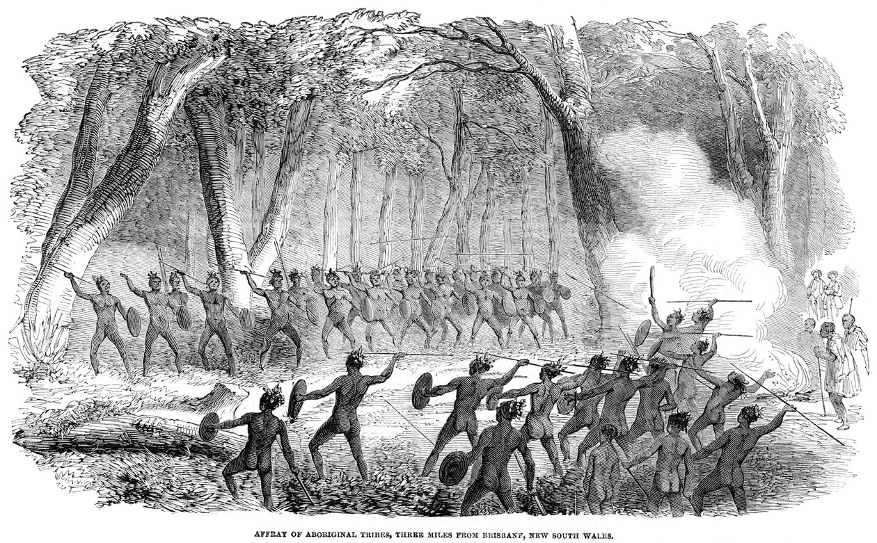 Affray of Aboriginal, tre miles fra Brisbane, New South Wales, 1854 af Unbekannt