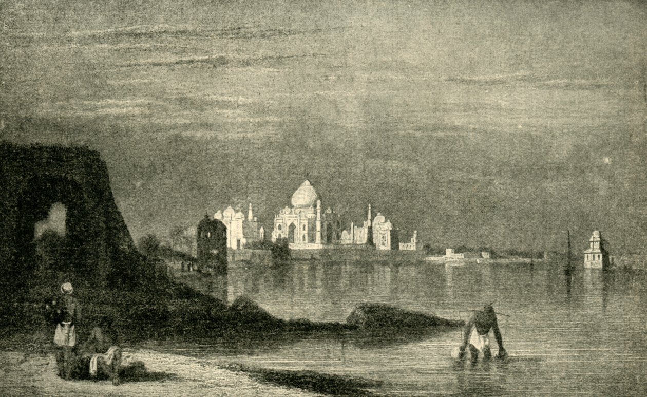 Agra og Taj Mahal fra floden Jumna, 1820