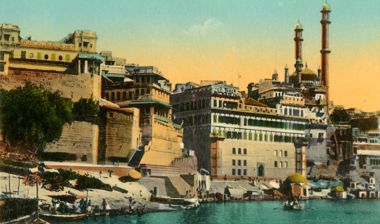 Alamgir-moskeen og Ghat, Benares, c1910. af Unbekannt