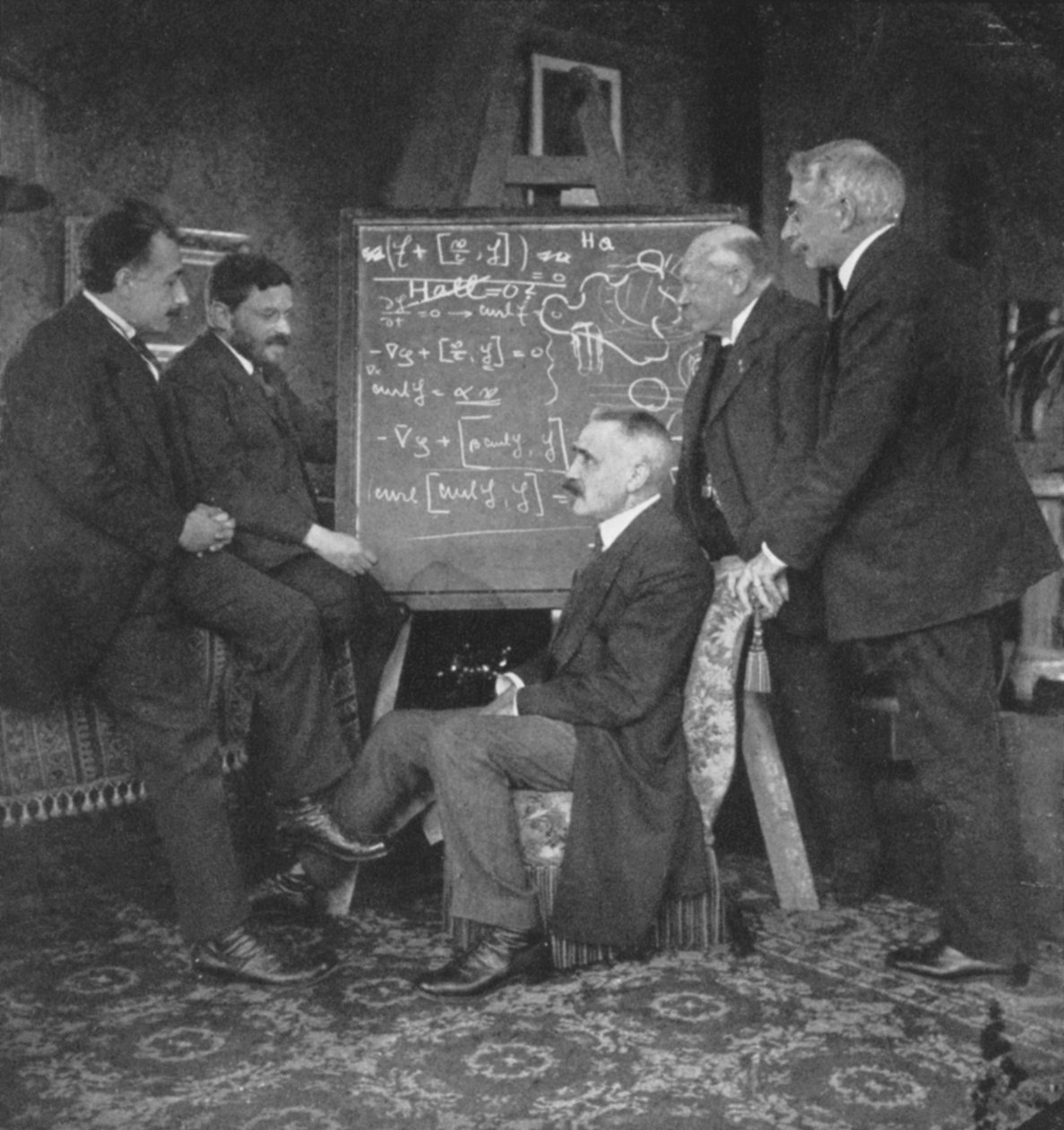 Albert Einstein og andre fysikere i Paul Ehrenfests hjem, Leyden, Holland af Unbekannt