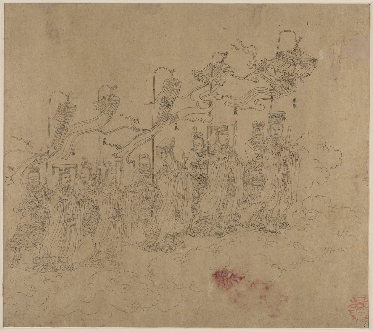 Album med daoistiske og buddhistiske temaer: Procession of Daoist Deities: Leaf 5, 1200-tallet. af Unbekannt