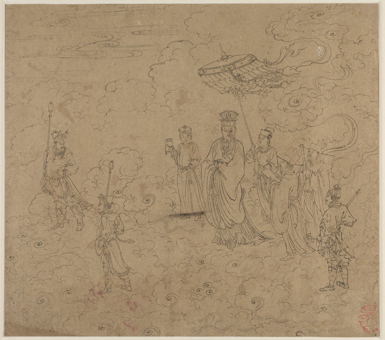 Album med daoistiske og buddhistiske temaer: Procession of Daoist Deities: Leaf 8, 1200-tallet. af Unbekannt