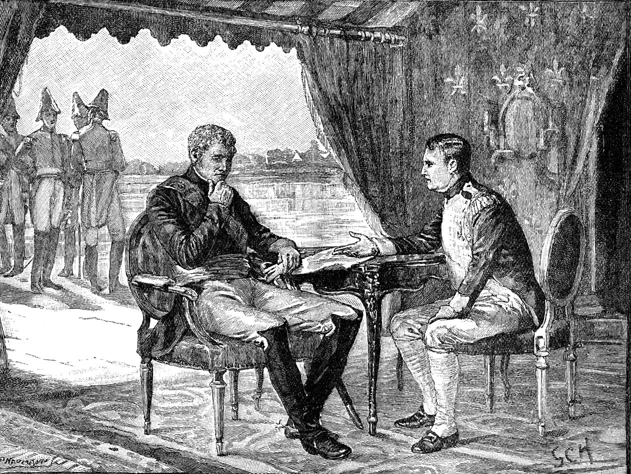 Alexander I Rusland og Napoleon I Bonaparte af Frankrig ved Tilsit, 1807 c1880 af Unbekannt
