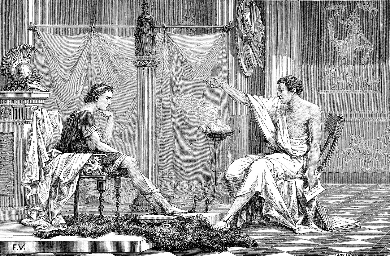 Alexander den Store 356-323 f.Kr. som ung, lyttede til sin lærer Aristoteles, c1875 af Unbekannt