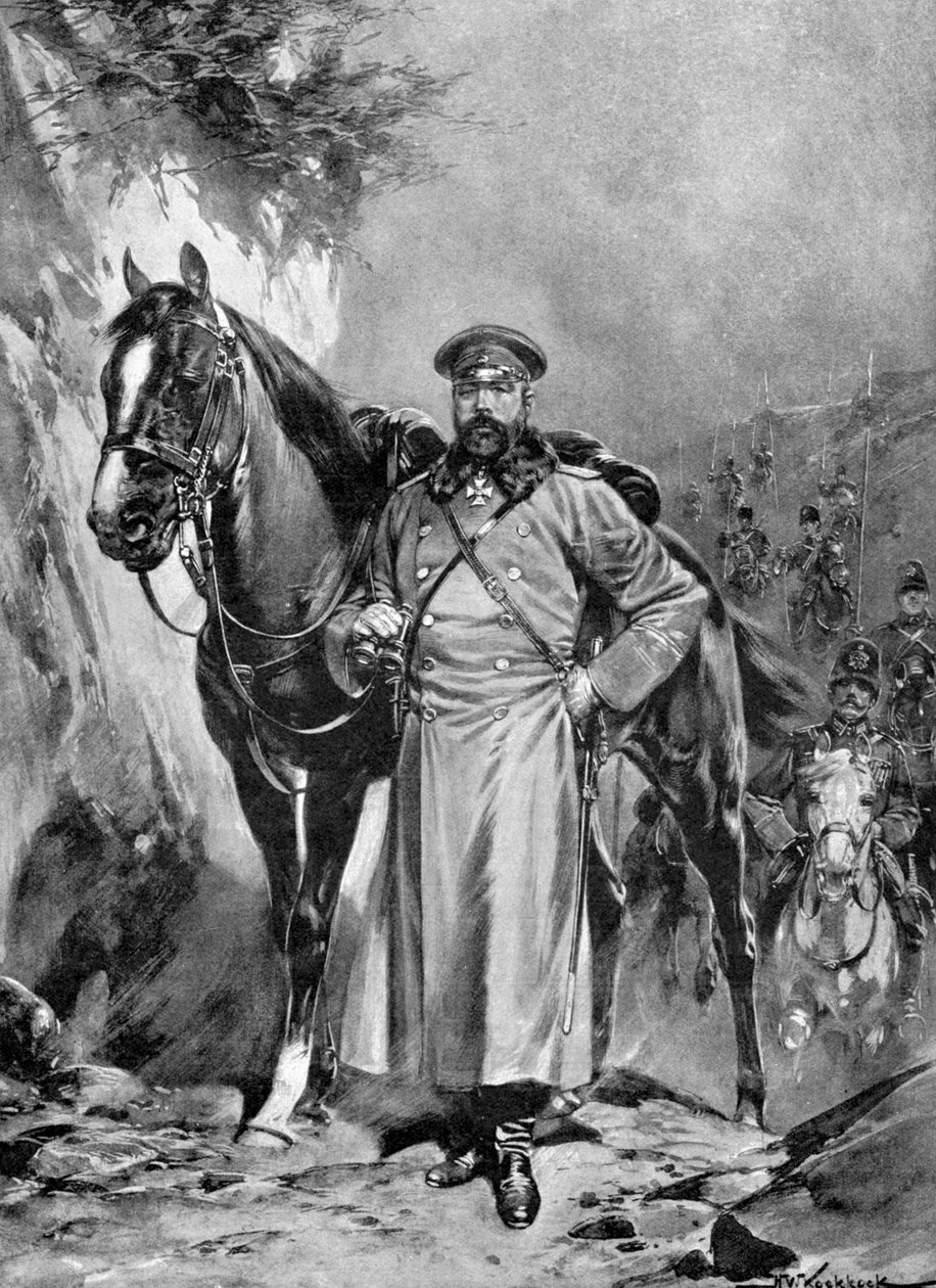 Alexei Nikolajevich Kuropatkin med sin hest, Russisk-japanske krig, 1904-5 af Unbekannt