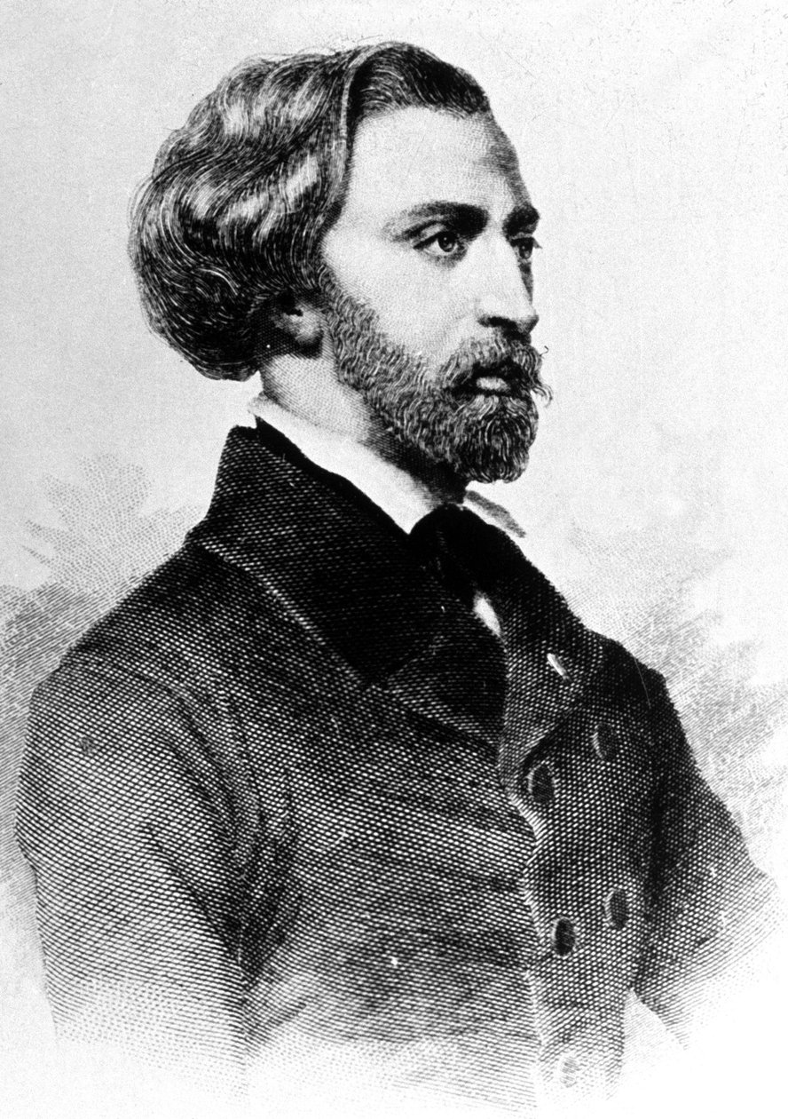 Alfred de Musset (1810-1857) fransk digter og forfatter, gravering, ca. 1854 af Unbekannt