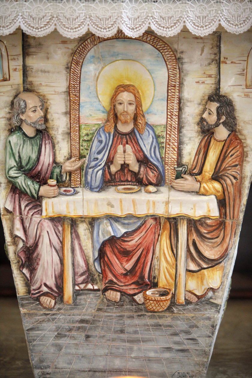 Alter, der forestiller Jesus med Emmaus-pilgrimmene, Depressa, Italien af Unbekannt