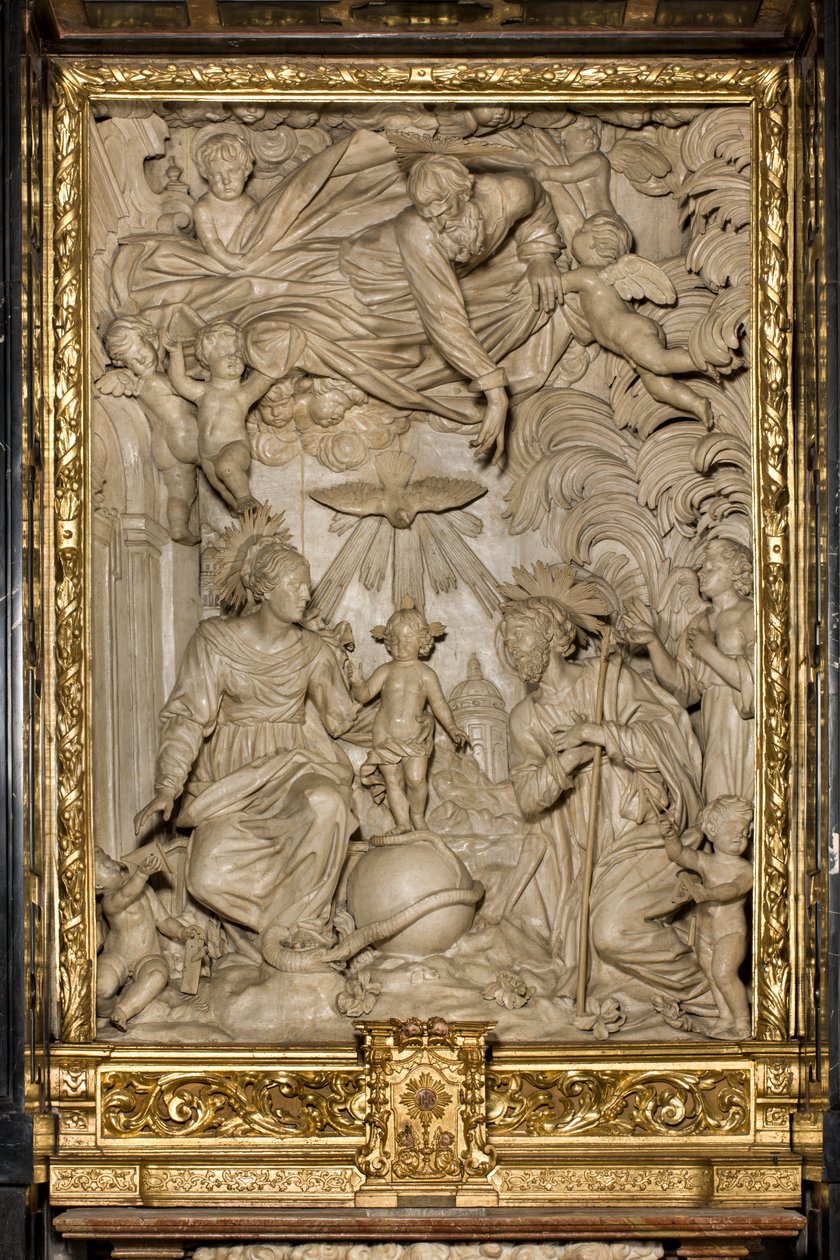 St. Josefs alter eller den hellige families alter, højrelief, Giacomo Bertesi 1668, katedralen Santa Maria Assunta, katedralen, Cremona, Lombardiet, Italien (foto) af Unbekannt